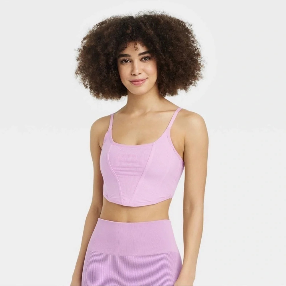 Colsie Ribbed Crop Top Boning Corset Style Pink Purple M